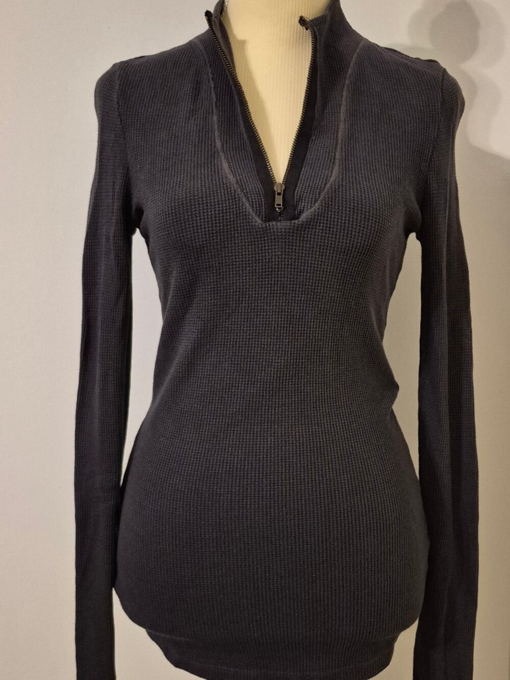 Vtg Thermal Waffle Knit 1/4 Zip Long Sleeve Top 90s Minimalist Y2K Cyber Grunge